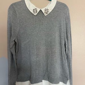 Retro inspired grey sweater with jeweled collar